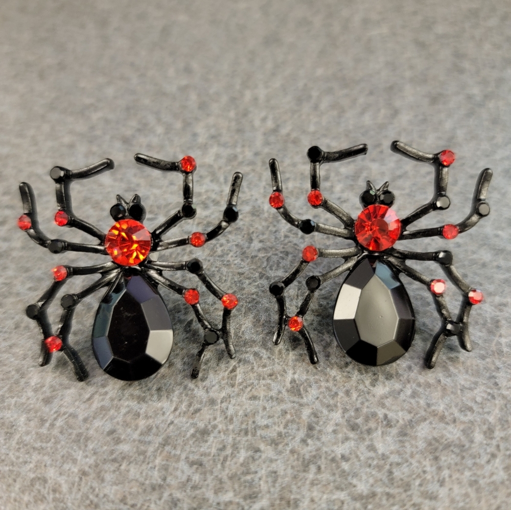 Black and Red Spider Earrings